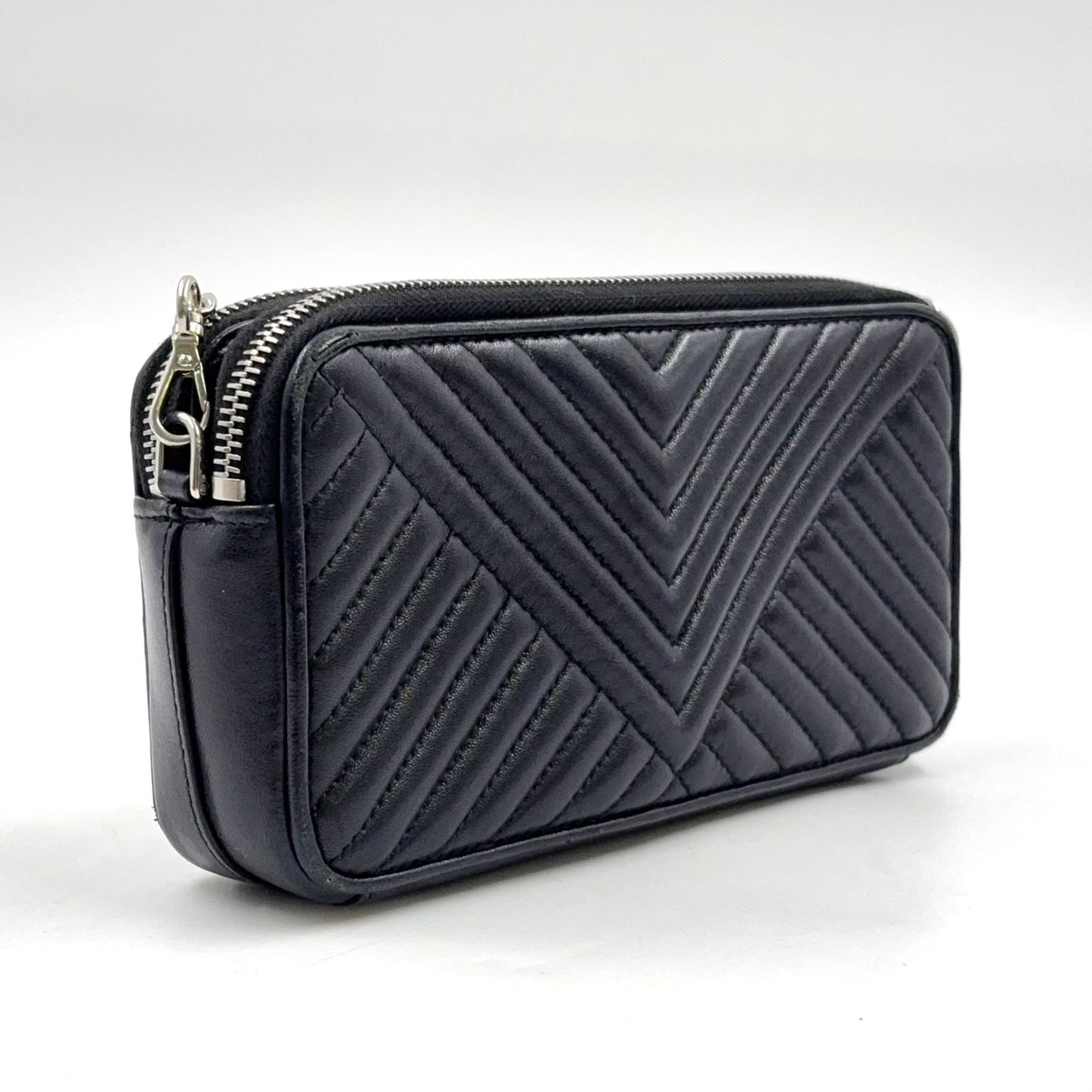 Prada Diagram Nappa Impunture Leather Black Chain Shoulder Bag Silver — view 2