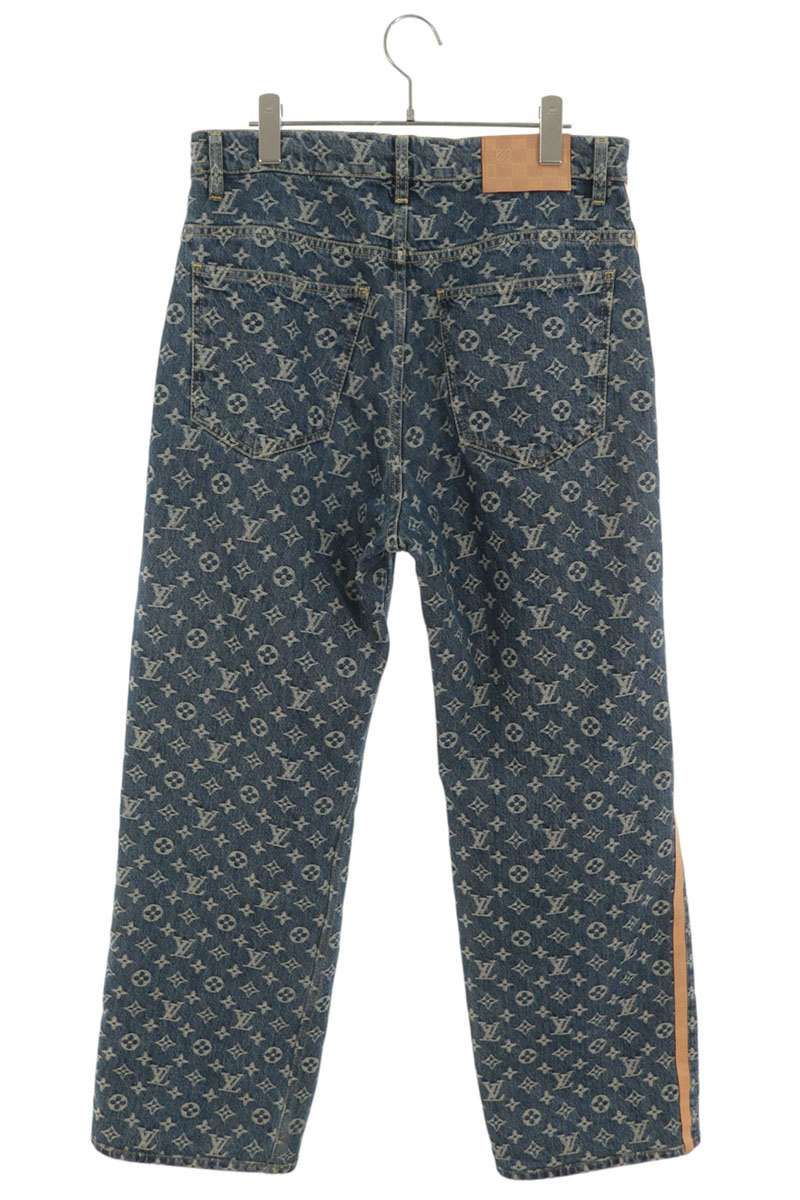 Louis Vuitton Side Leather Line Monogram Denim Pants 30 — view 2