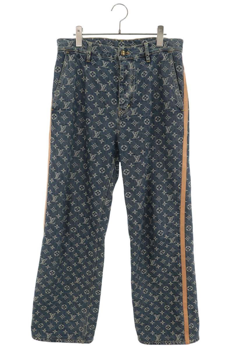 Louis Vuitton Side Leather Line Monogram Denim Pants 30