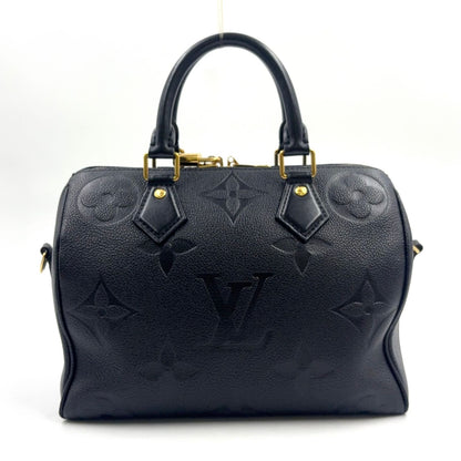 Louis Vuitton Speedy Bandouliere 25 Gray Leather Black Handbag Gold