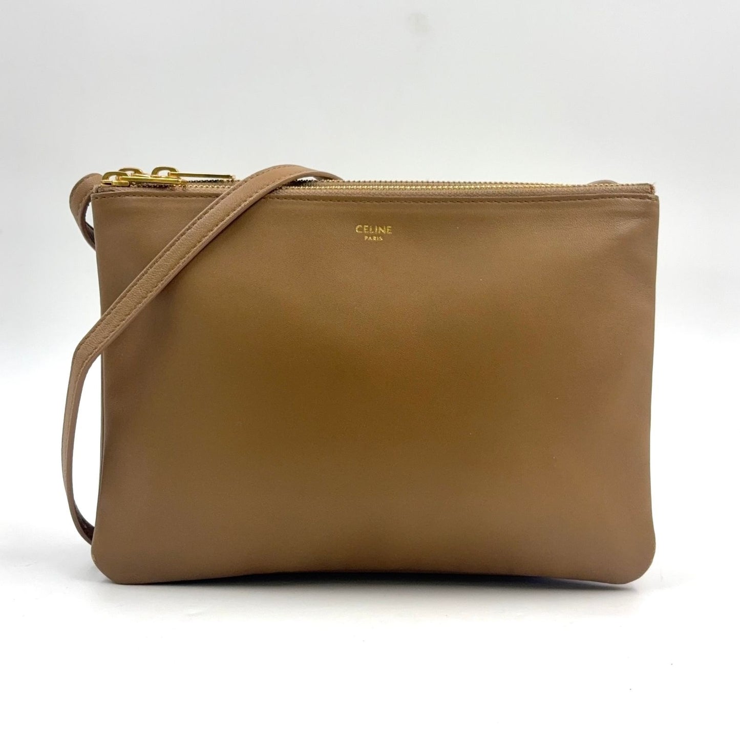Celine Trio Lambskin Beige Shoulder Bag Gold
