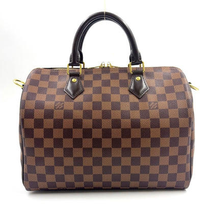 Louis Vuitton Speedy 30 Damier Ebene Leather Brown Handbag Gold