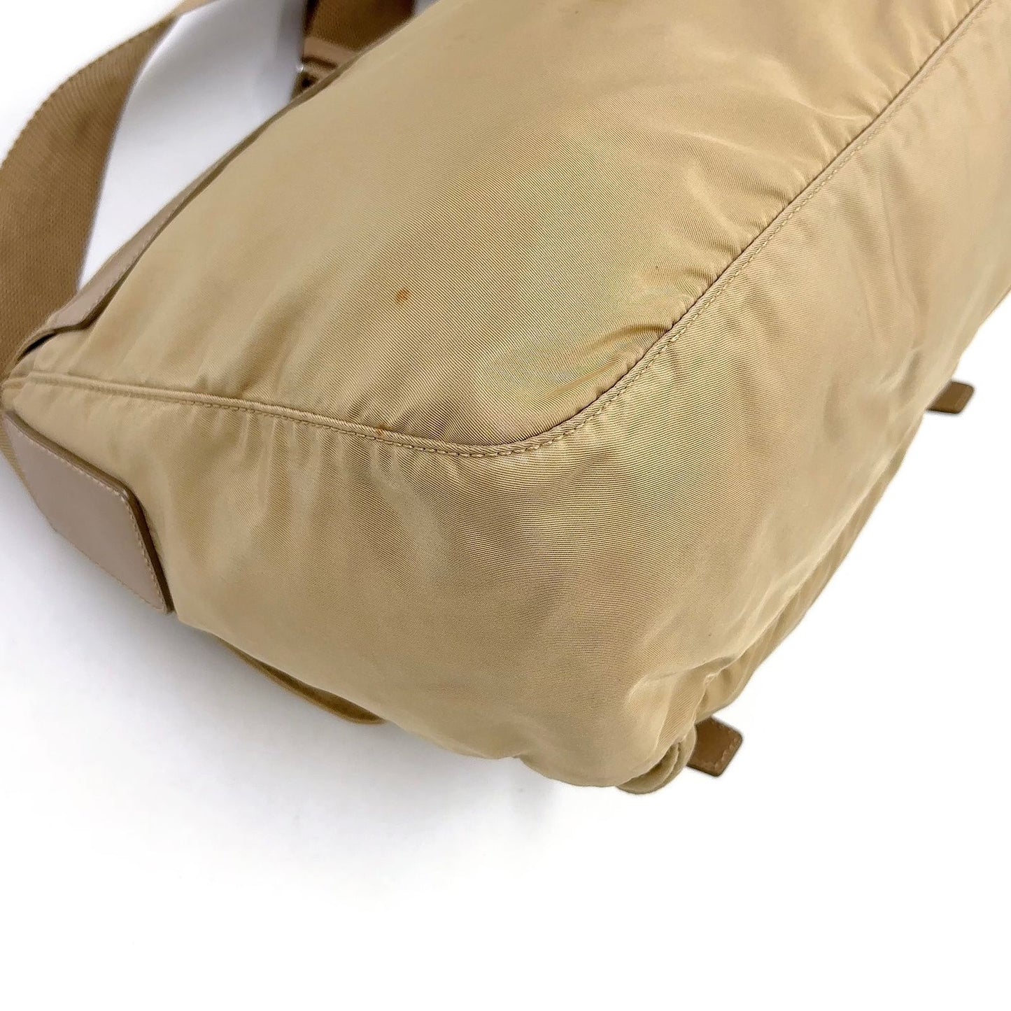 Prada Double Belt Nylon Beige Shoulder Bag Silver — view 7