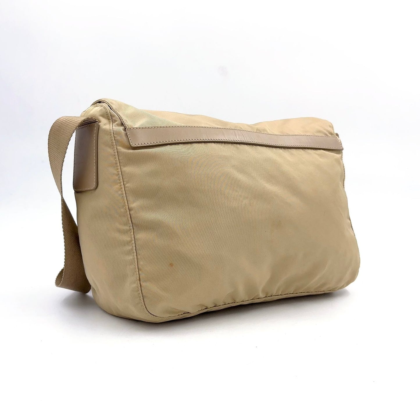 Prada Double Belt Nylon Beige Shoulder Bag Silver — view 2