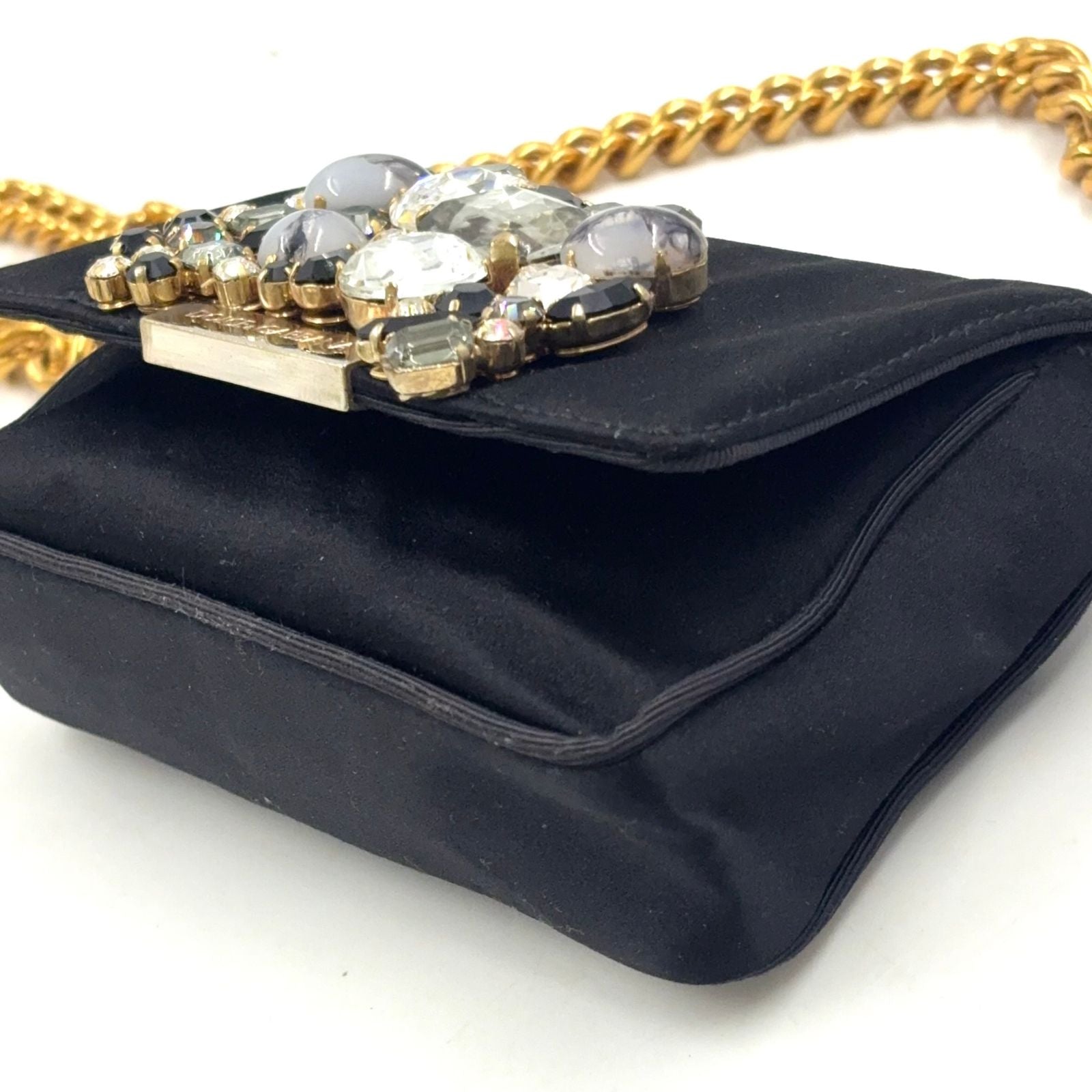Dolce & Gabbana Bijou Mini Satin Black Chain Shoulder Bag Gold — view 7