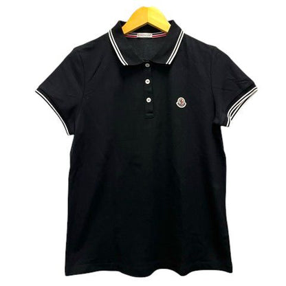 Moncler Polo Shirt Top Cotton Accent Logo Short Sleeve Black L