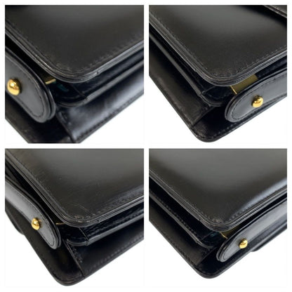 Celine Vintage Carriage Black Gold Leather Shoulder Bag — view 3