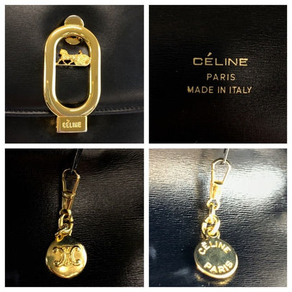 Celine Vintage Carriage Black Gold Leather Shoulder Bag — view 4