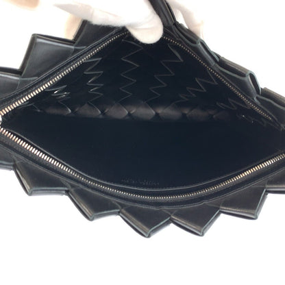 Bottega Veneta Intrecciato Black Silver Leather Clutch — view 7