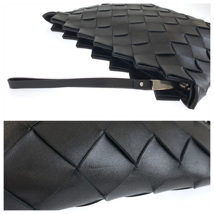 Bottega Veneta Intrecciato Black Silver Leather Clutch — view 5