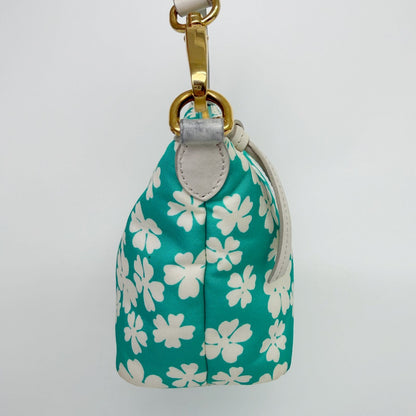 Miu Miu Flower Print Re-Nylon Mini Hobo Handbag Leather Green White Gold Vintage — view 5