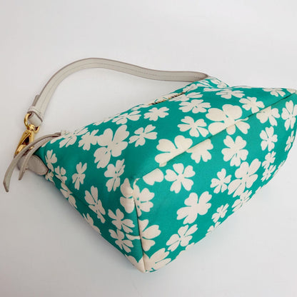 Miu Miu Flower Print Re-Nylon Mini Hobo Handbag Leather Green White Gold Vintage — view 8