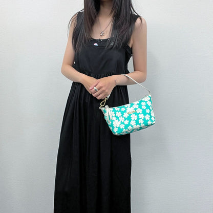 Miu Miu Flower Print Re-Nylon Mini Hobo Handbag Leather Green White Gold Vintage