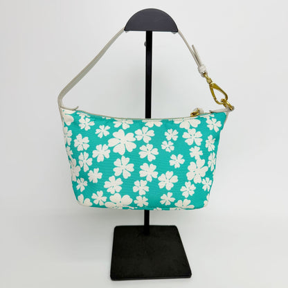 Miu Miu Flower Print Re-Nylon Mini Hobo Handbag Leather Green White Gold Vintage — view 3