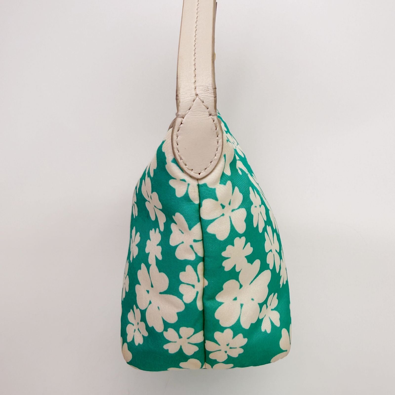 Miu Miu Flower Print Re-Nylon Mini Hobo Handbag Leather Green White Gold Vintage — view 4