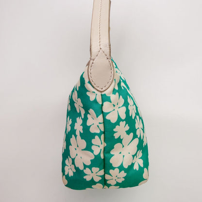 Miu Miu Flower Print Re-Nylon Mini Hobo Handbag Leather Green White Gold Vintage — view 4