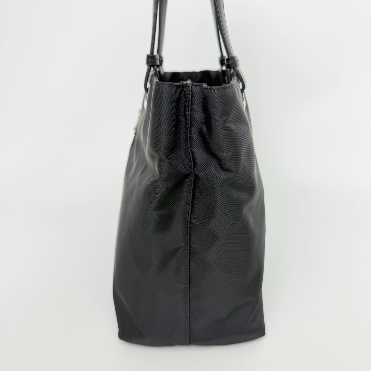 Prada Tessuto Nylon Triangle Logo Tote Bag Black Silver Vintage — view 4