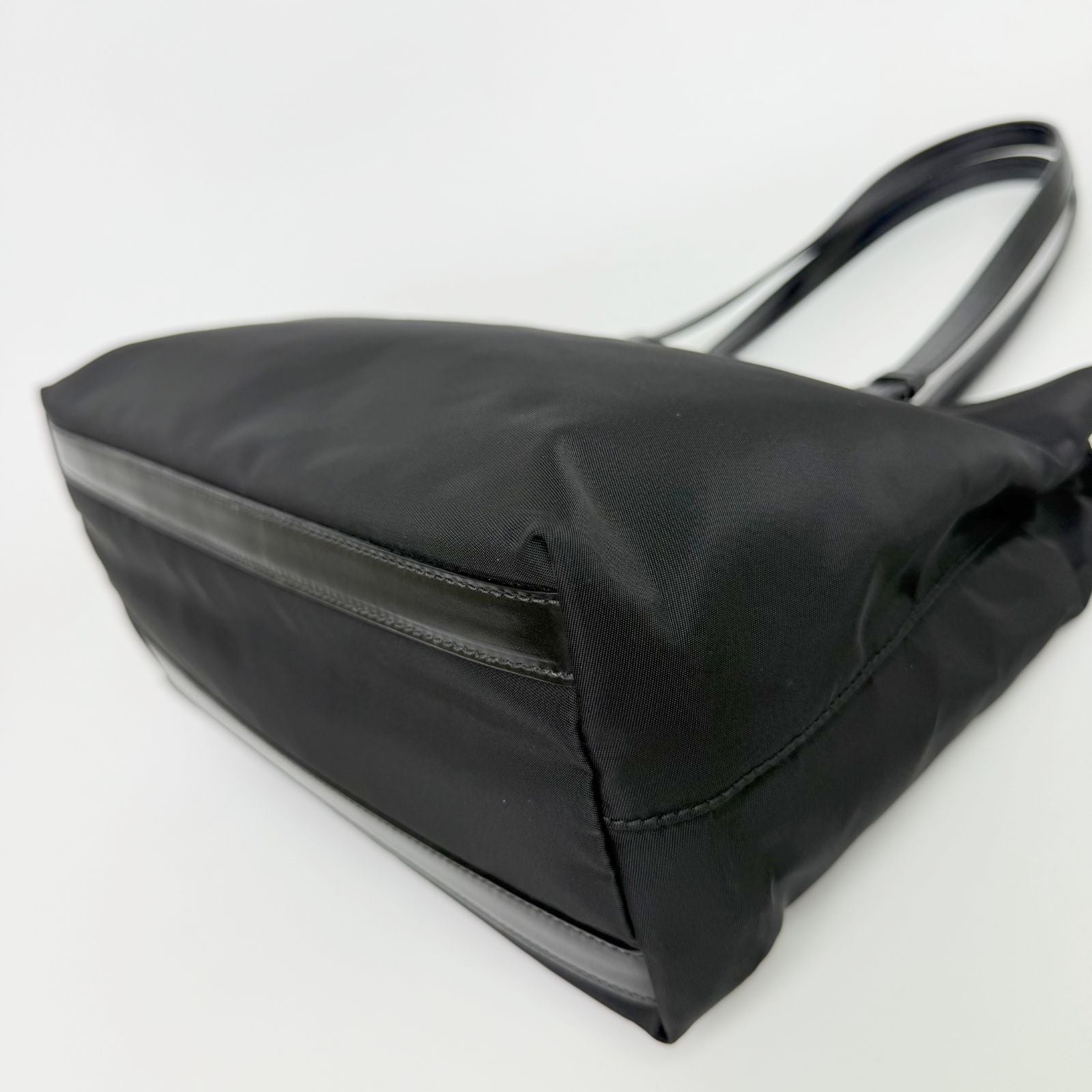 Prada Tessuto Nylon Triangle Logo Tote Bag Black Silver Vintage — view 8