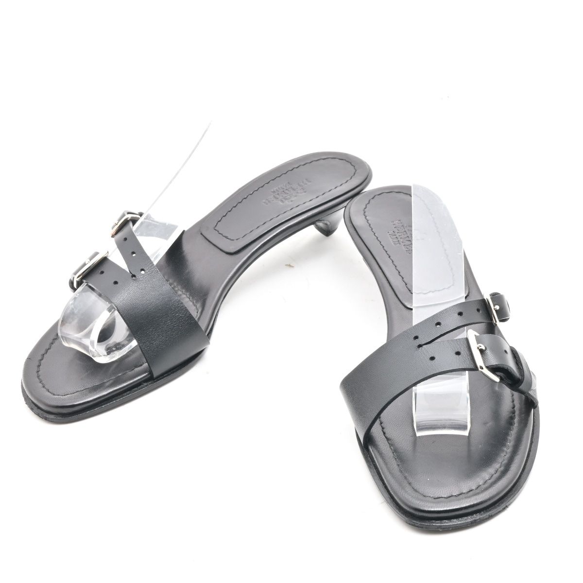 Hermes Sandals Black Silver Double Belt Leather — view 2