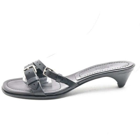 Hermes Sandals Black Silver Double Belt Leather