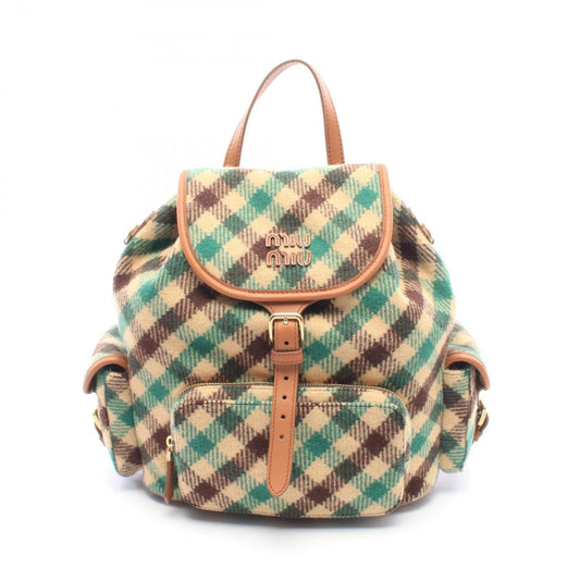 Miu Miu Backpack Check Beige Green Wool Leather