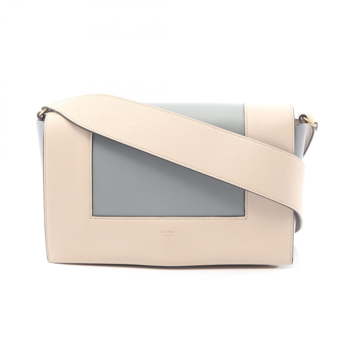 Celine Shoulder Bag Frame Medium Beige Blue Leather