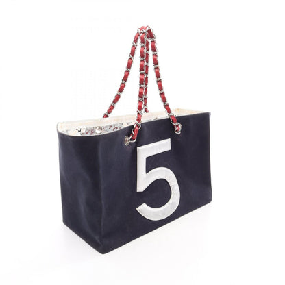 Chanel Tote Bag Choco Bar CC Logo Navy Multi Canvas Leather Chain — view 2