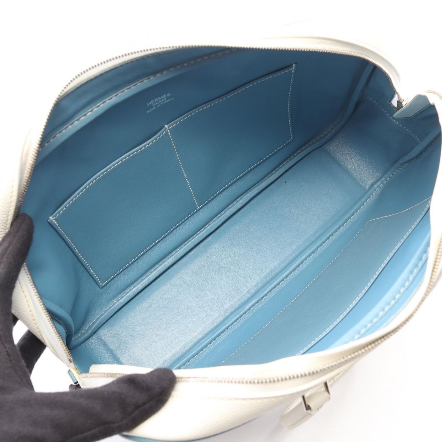 Hermes Handbag Plume Elan White Blue Jean 28 — view 3