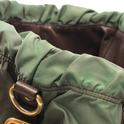 Prada Handbag Nylon Jacquard 2-Way Khaki Dark Brown Logo Tote — view 6