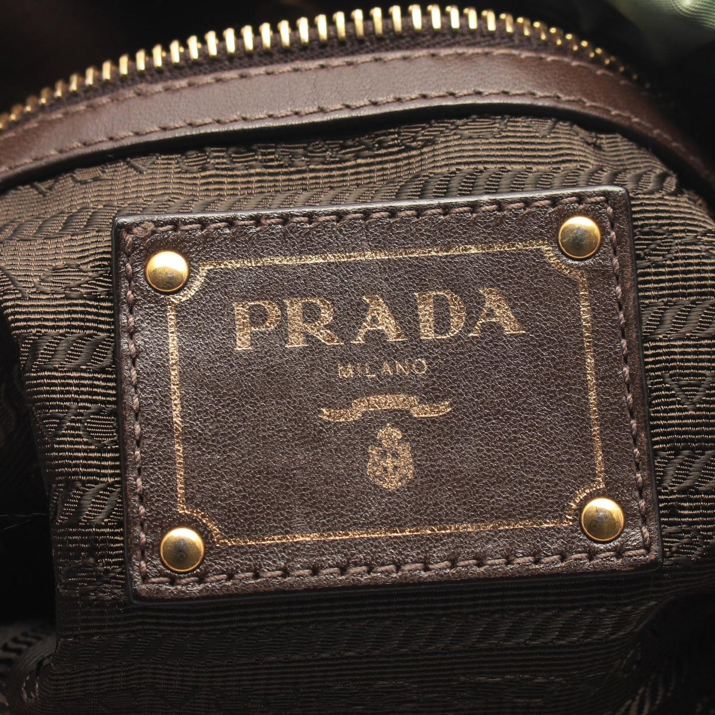 Prada Handbag Nylon Jacquard 2-Way Khaki Dark Brown Logo Tote — view 4