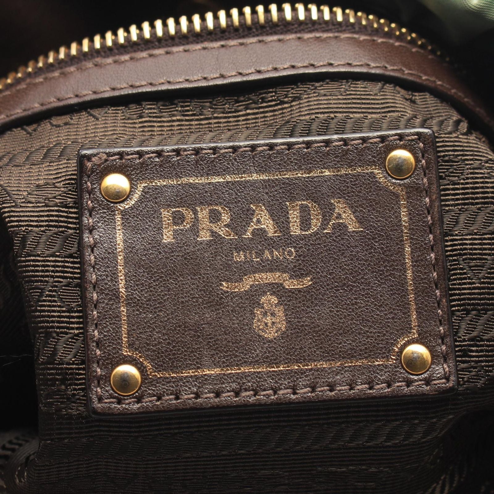 Prada Handbag Nylon Jacquard 2-Way Khaki Dark Brown Logo Tote — view 4