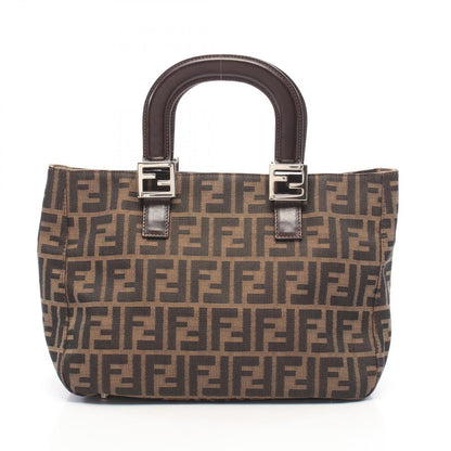 Fendi Tote Zucca Brown Black Canvas Leather Handbag