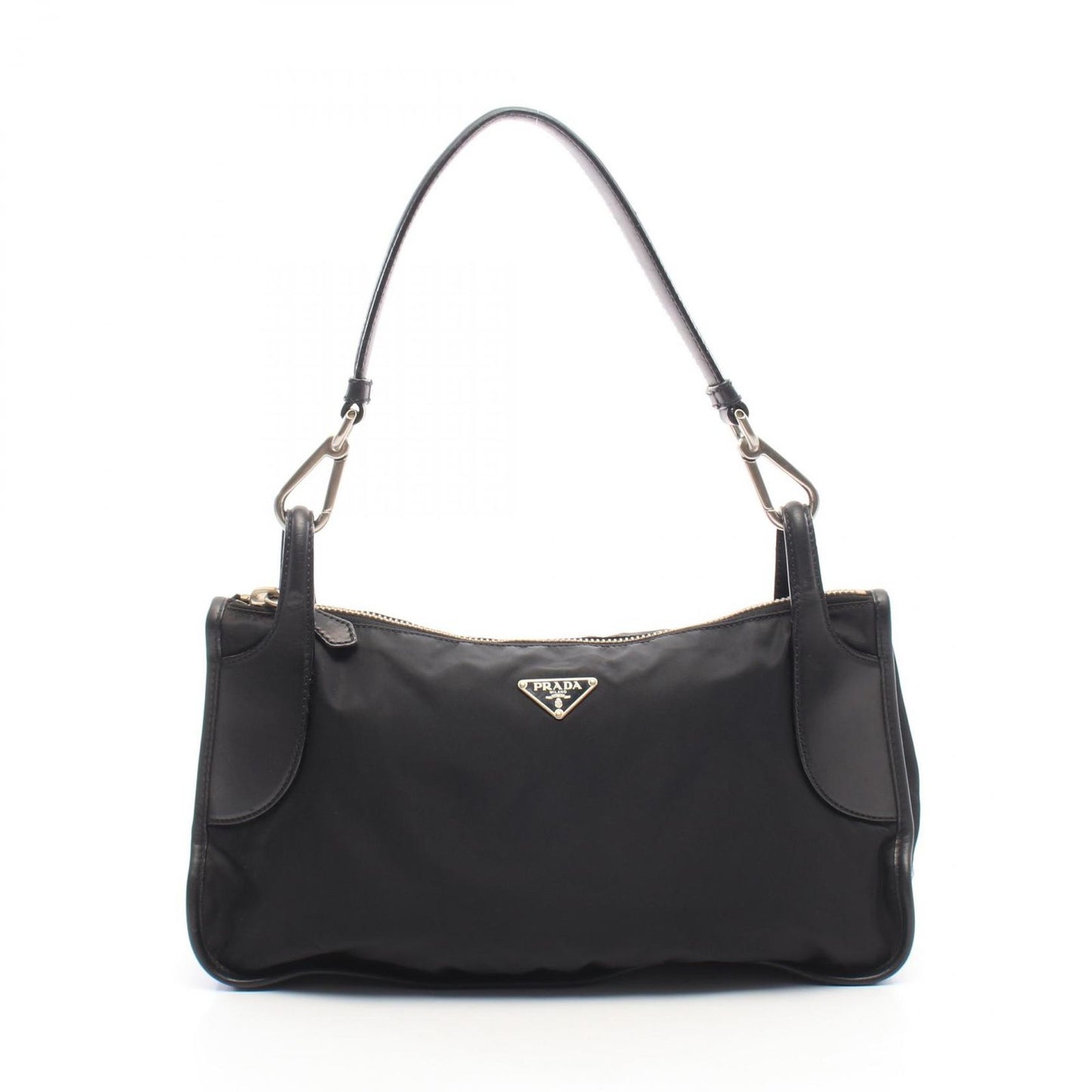 Prada Shoulder Bag Triangle Plate Black Nylon Leather Logo