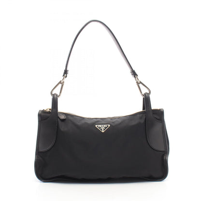 Prada Shoulder Bag Triangle Plate Black Nylon Leather Logo