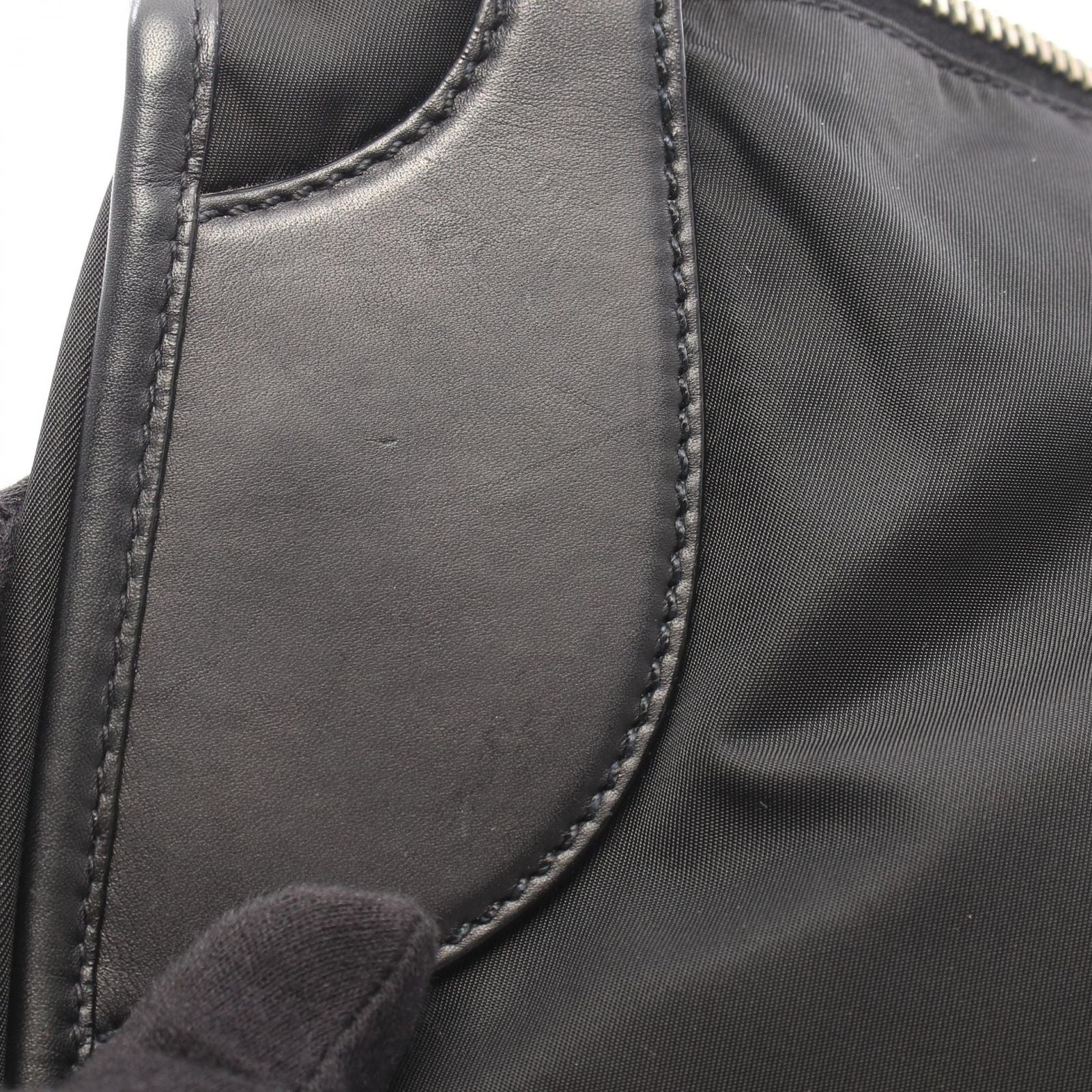 Prada Shoulder Bag Triangle Plate Black Nylon Leather Logo — view 8