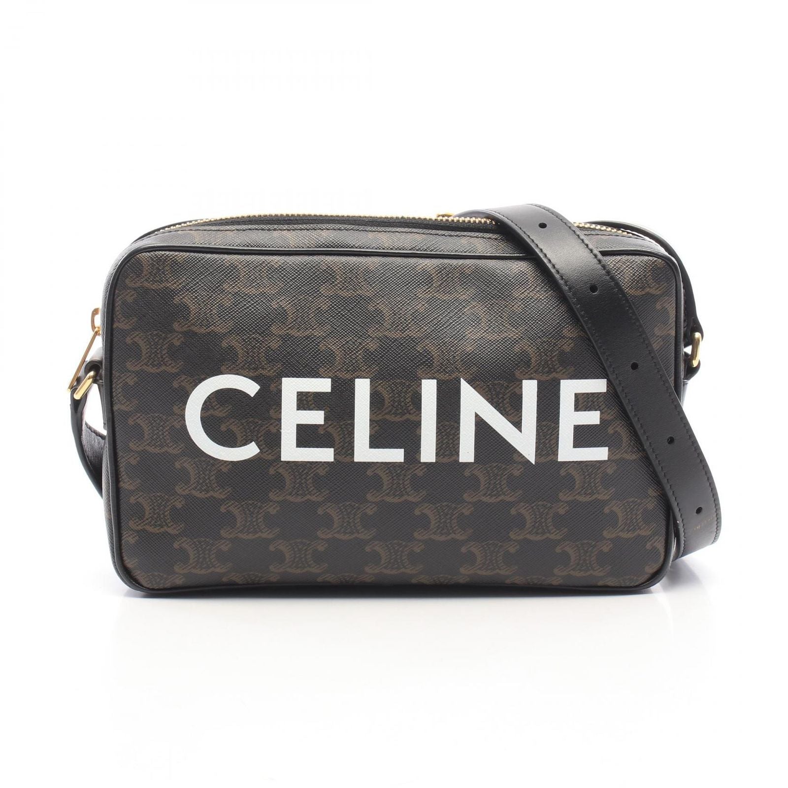 Celine Shoulder Bag Triomphe Medium Black Brown White Leather