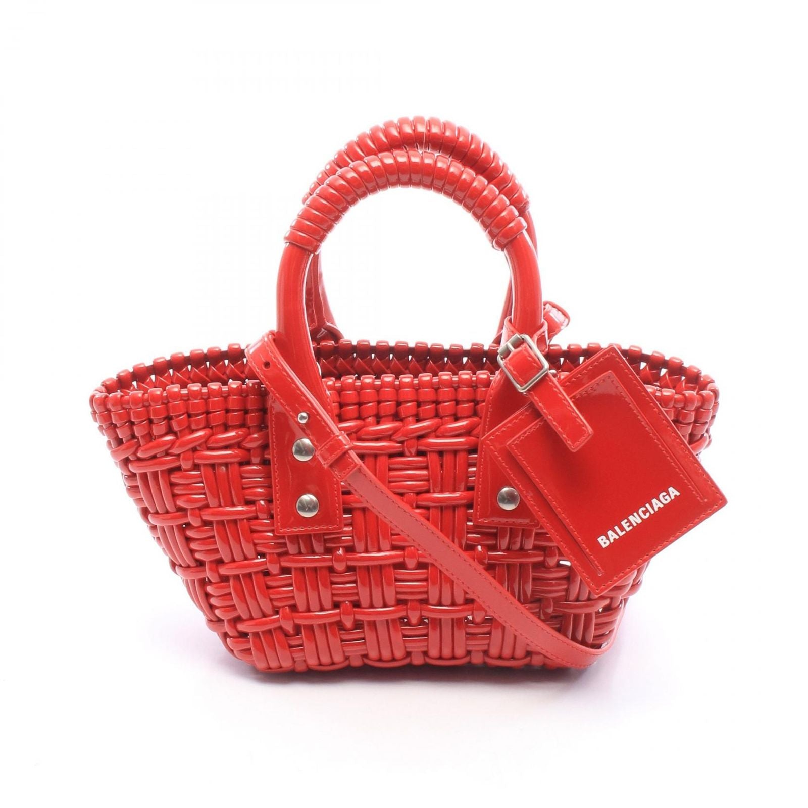 Balenciaga Handbag Bistro XXS Strap Basket 2-Way Metallic Red Patent Bag