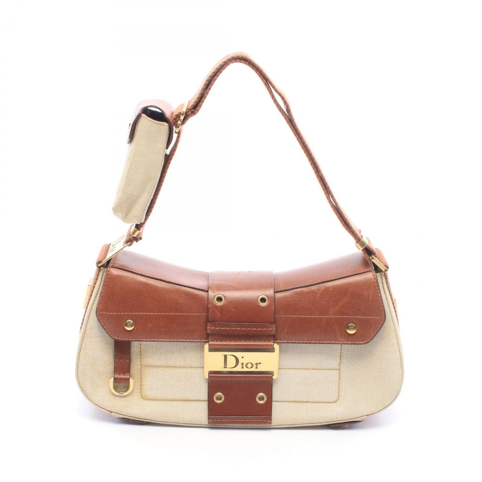 Dior Shoulder Bag Street Chic Ivory Brown Canvas Leather
