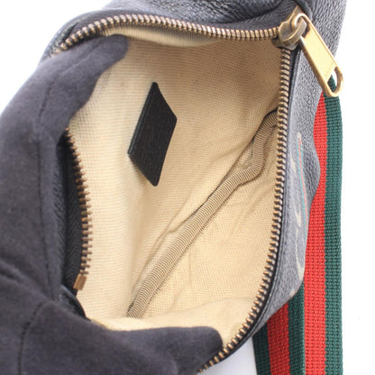 Gucci Waist Bag Logo Print Small Black Green Red Leather — view 3