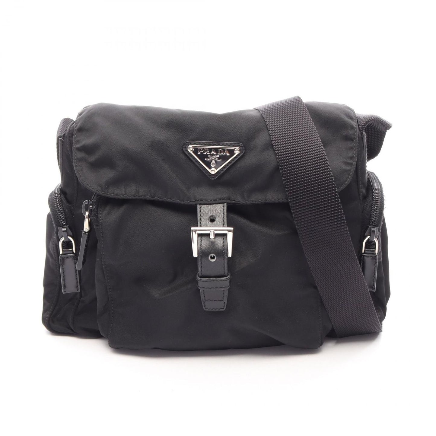 Prada Shoulder Bag Black Nylon Leather Triangle Logo