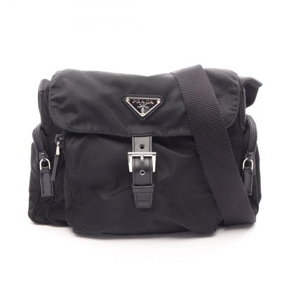 Prada Shoulder Bag Black Nylon Leather Triangle Logo