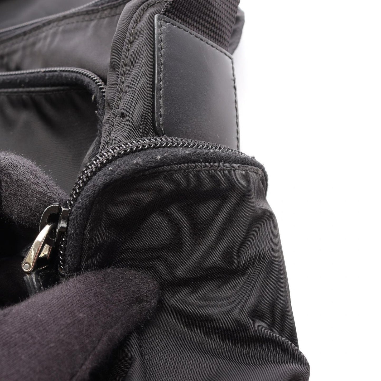 Prada Shoulder Bag Black Nylon Leather Triangle Logo — view 7