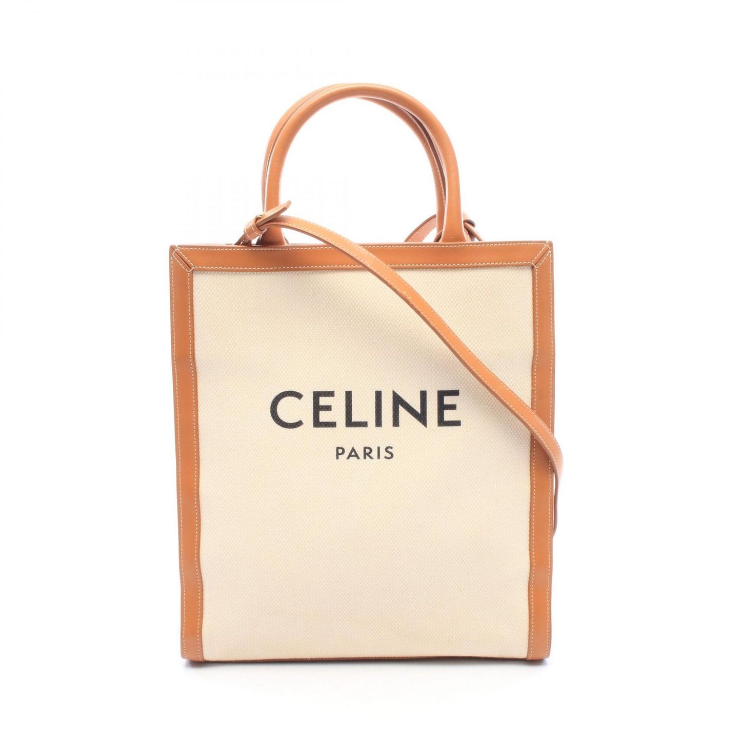 Celine Tote Bag Small Vertical Cabas 2-Way Ivory Camel Black Canvas Leather