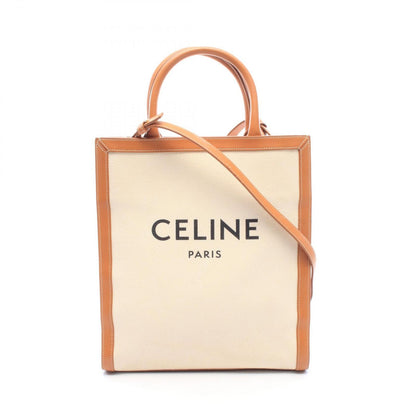 Celine Tote Bag Small Vertical Cabas 2-Way Ivory Camel Black Canvas Leather