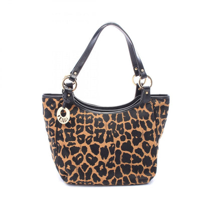 Fendi Shoulder Bag Leopard Brown Black Canvas Leather