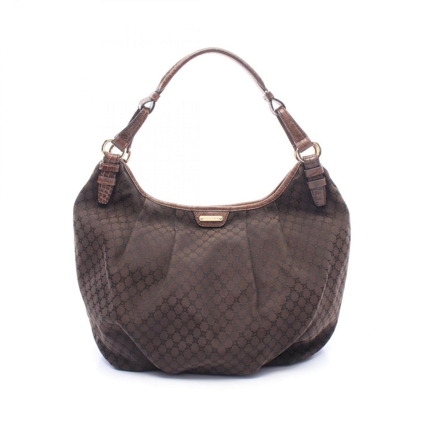 Celine Shoulder Bag Macadam Dark Brown Black Canvas Leather