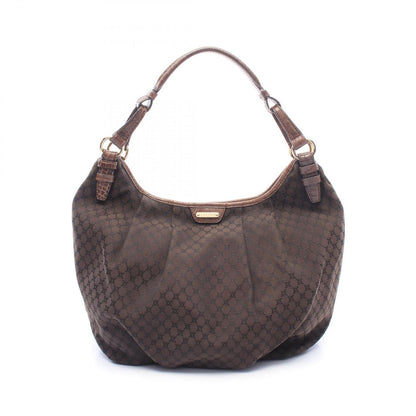 Celine Shoulder Bag Macadam Dark Brown Black Canvas Leather