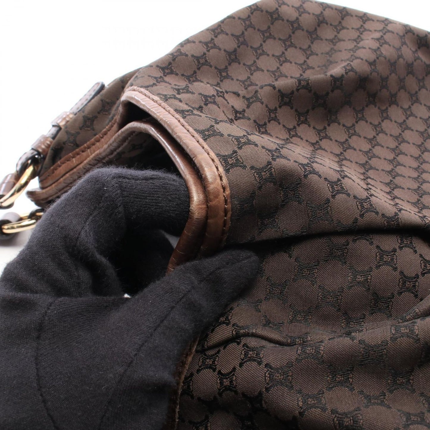 Celine Shoulder Bag Macadam Dark Brown Black Canvas Leather — view 5