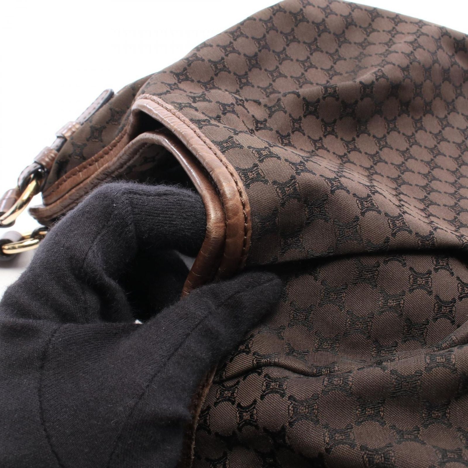 Celine Shoulder Bag Macadam Dark Brown Black Canvas Leather — view 5