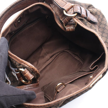 Celine Shoulder Bag Macadam Dark Brown Black Canvas Leather — view 3